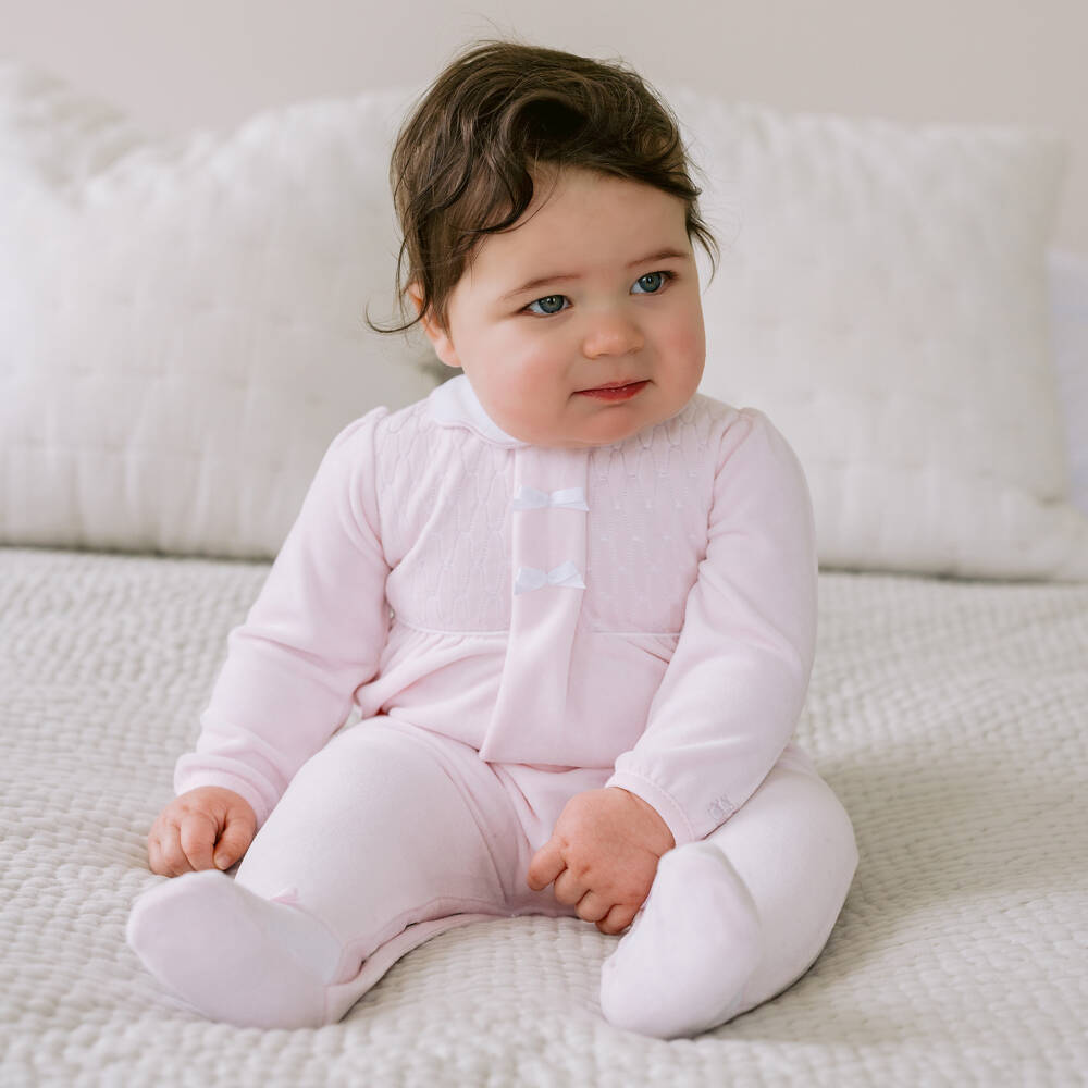 Emile et Rose-Girls Soft Pink Velour Onesie | Childrensalon Outlet