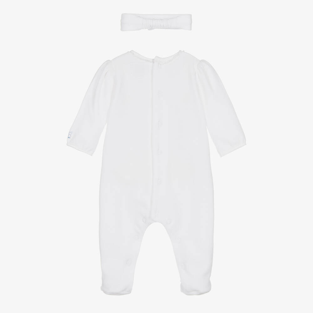 Emile et Rose-Girls White Velour Babygrow Set | Childrensalon Outlet