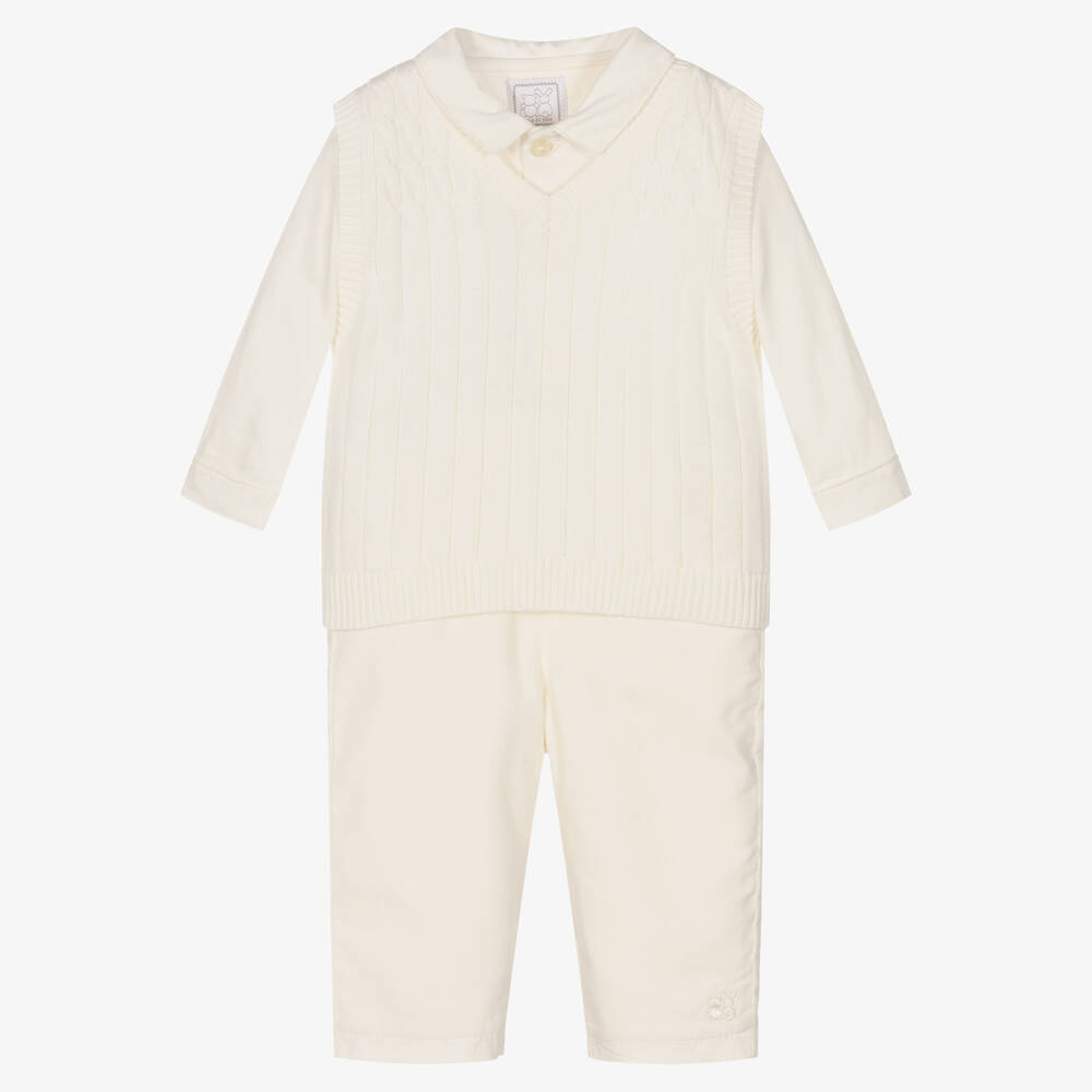 Emile et Rose - Ivory Cotton Baby Trouser Set | Childrensalon