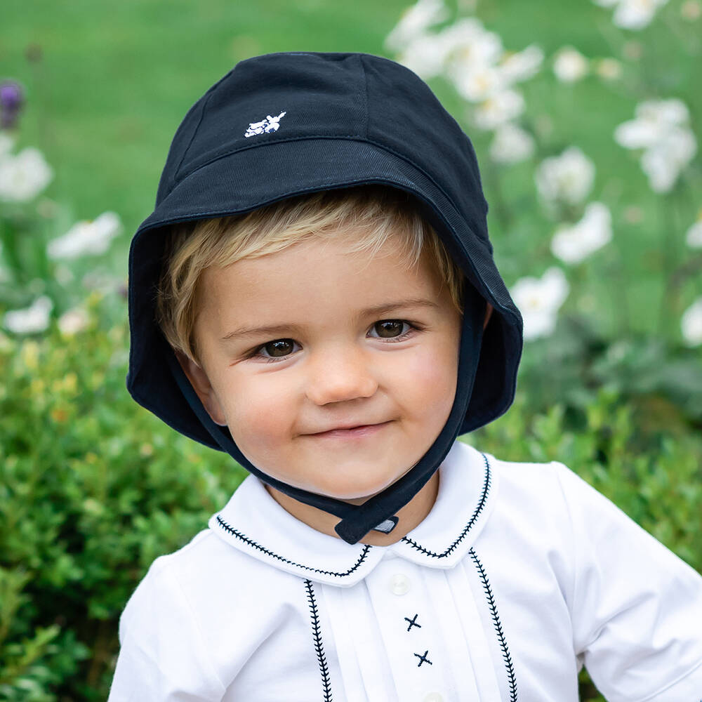Emile et Rose-Navy Blue Cotton Baby Sun Hat | Childrensalon Outlet