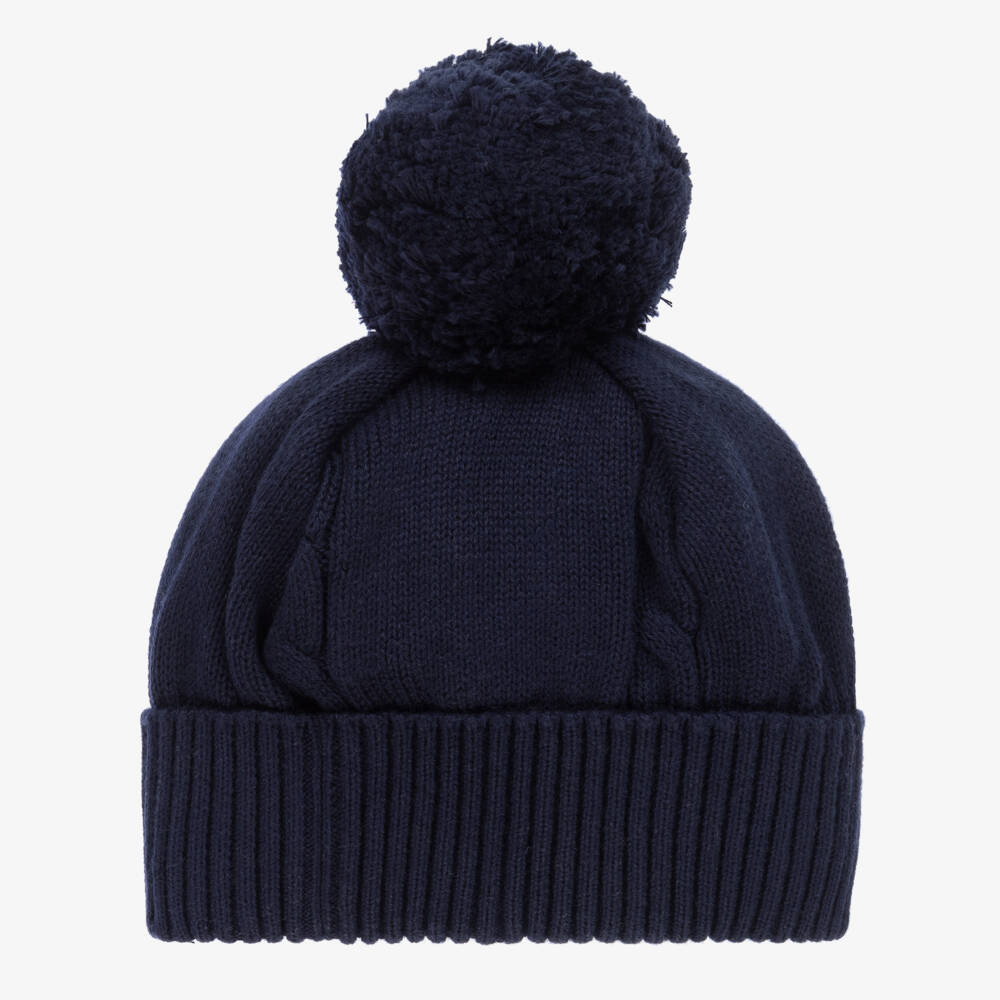 Emile et Rose-Navy Blue Knitted Cotton Pom-Pom Hat | Childrensalon Outlet