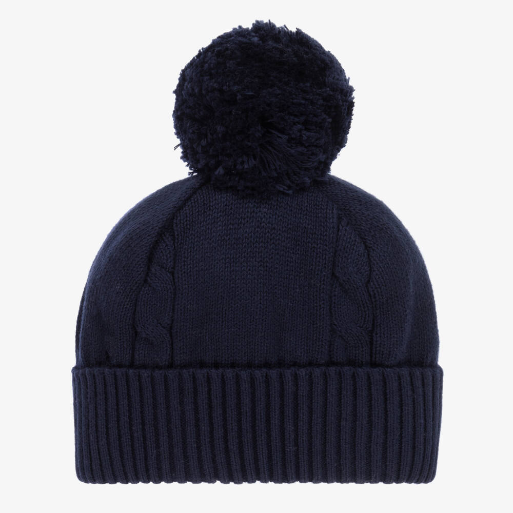 Emile et Rose-Navy Blue Knitted Cotton Pom-Pom Hat | Childrensalon Outlet