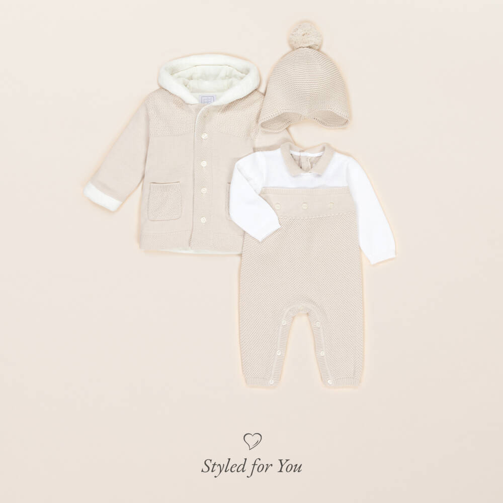 Emile et Rose-Pale Beige Knitted Cotton Pom-Pom Hat | Childrensalon Outlet