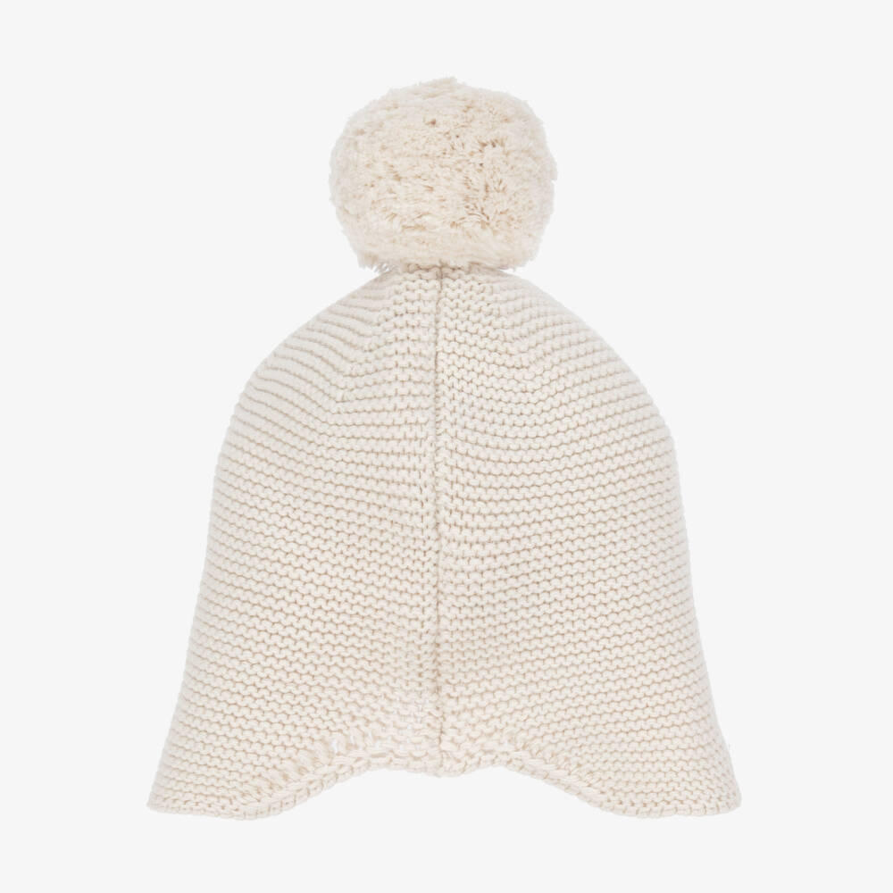 Emile et Rose-Pale Beige Knitted Cotton Pom-Pom Hat | Childrensalon Outlet