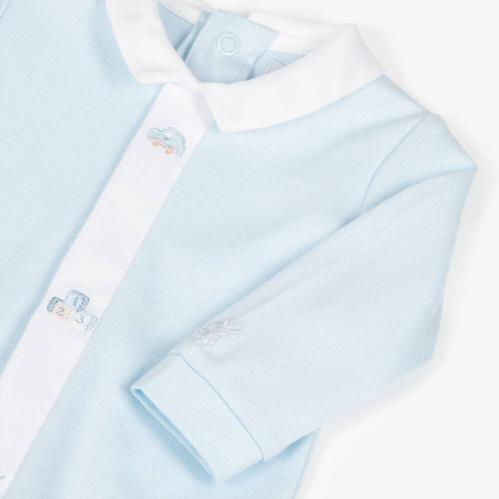 Emile et Rose-Pale Blue Cotton Jersey Babygrow Set with Toy Embroidery | Childrensalon Outlet