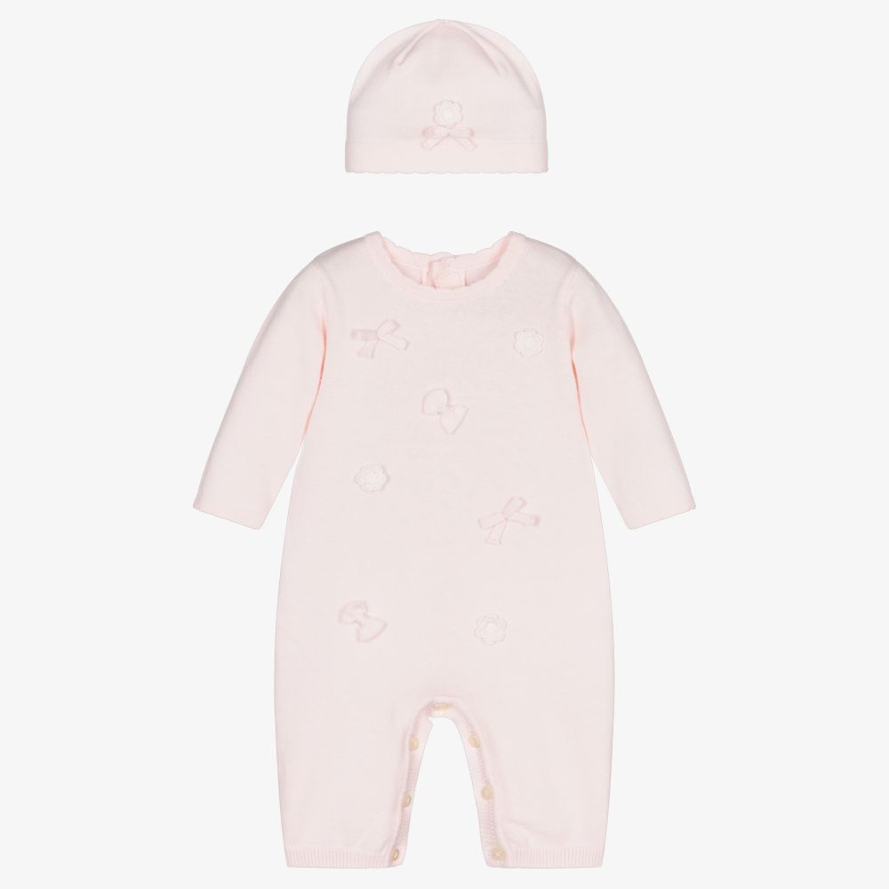 Emile et Rose - طقم بِدلة أوفرول وقبعة قطن بيما لون زهري باهت للمولودات | Childrensalon
