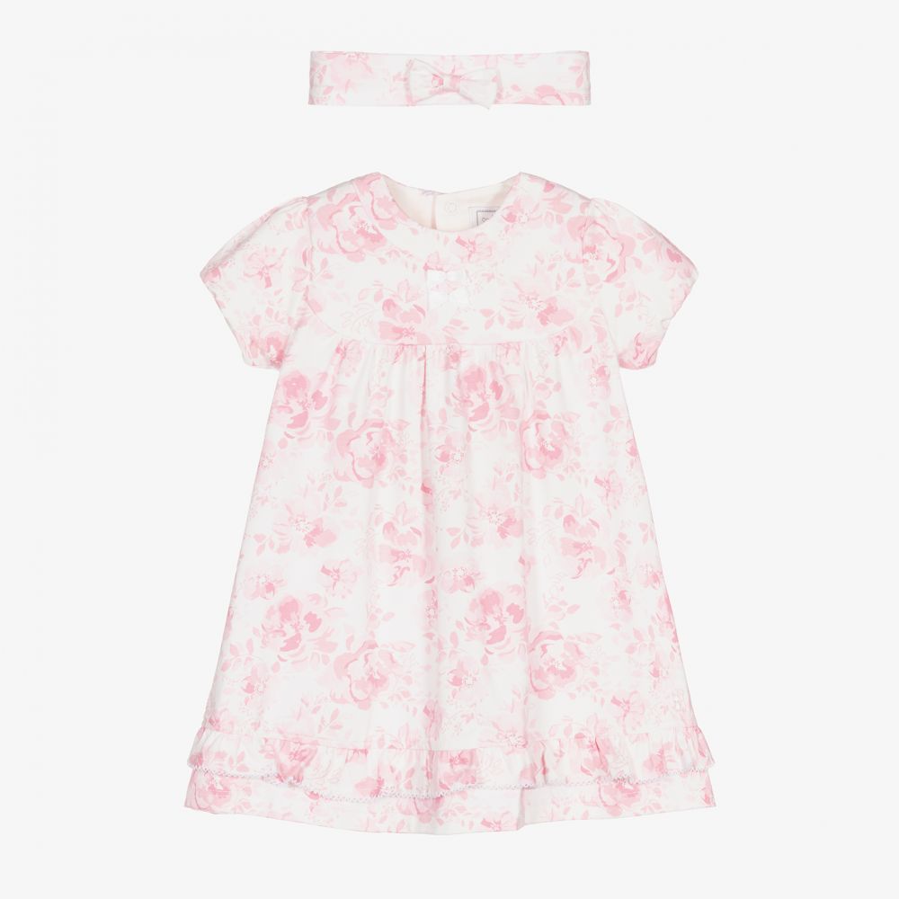 Emile et Rose-Розовое хлопковое платье в цветочек и повязка на голову | Childrensalon Outlet