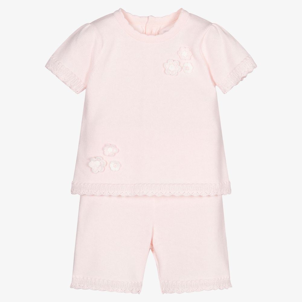 Emile et Rose - Pink Cotton Knit Shorts Set | Childrensalon