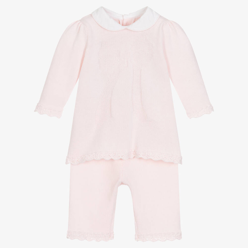 Emile et Rose - Pink Knitted Baby Trouser Set | Childrensalon