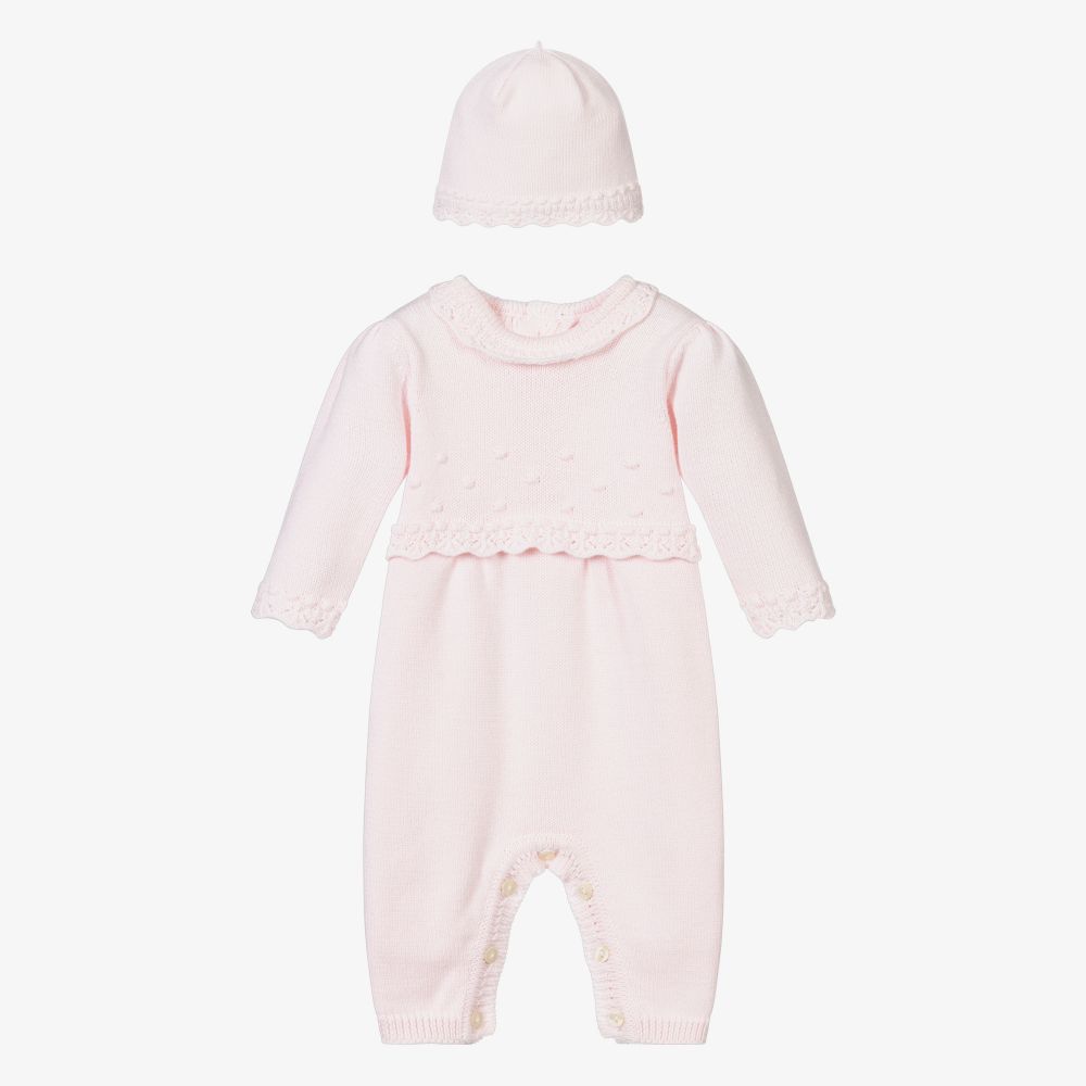 Emile et Rose - Pink Knitted Babygrow & Hat Set | Childrensalon