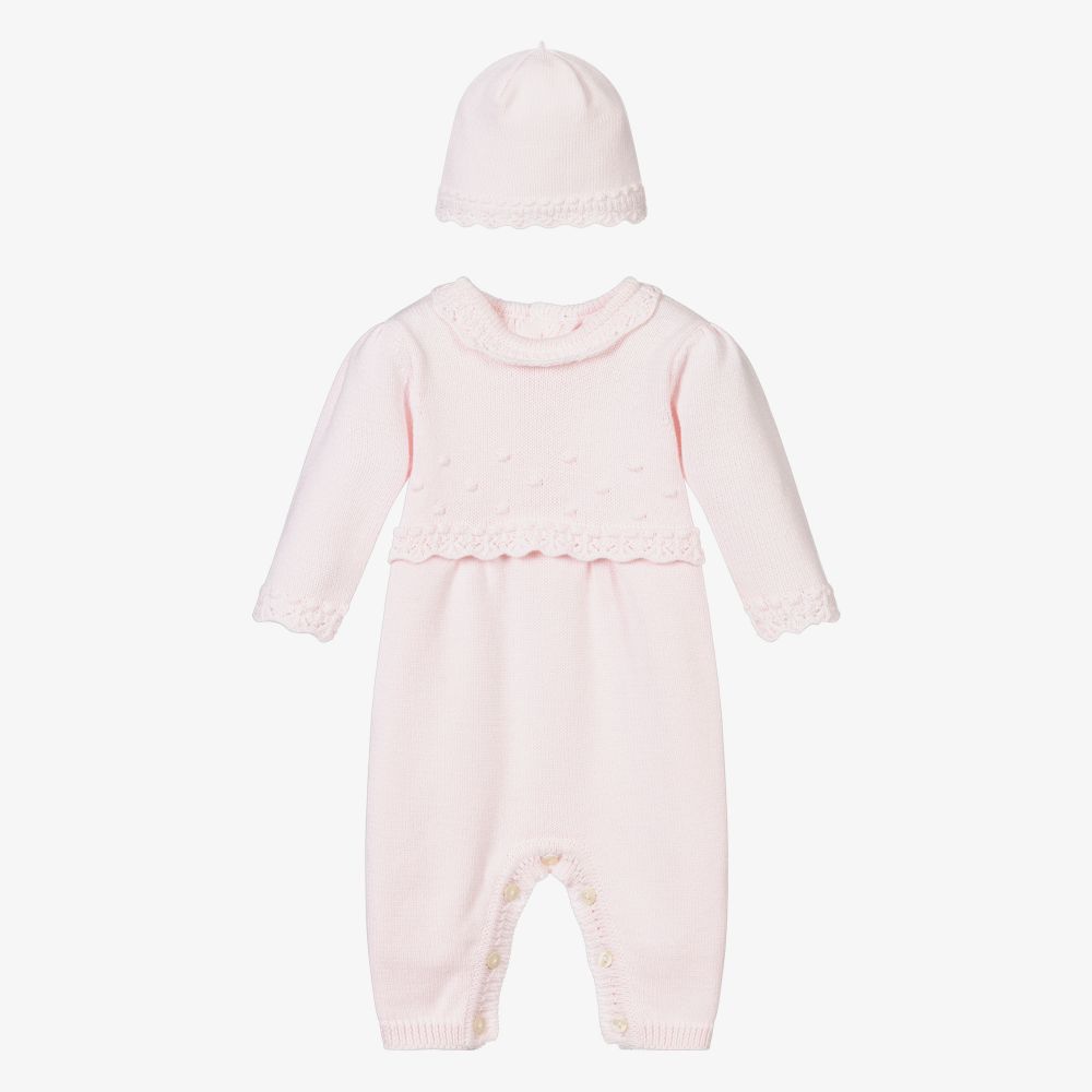 Emile et Rose - Rosa Set aus Strickstrampler und -mütze | Childrensalon