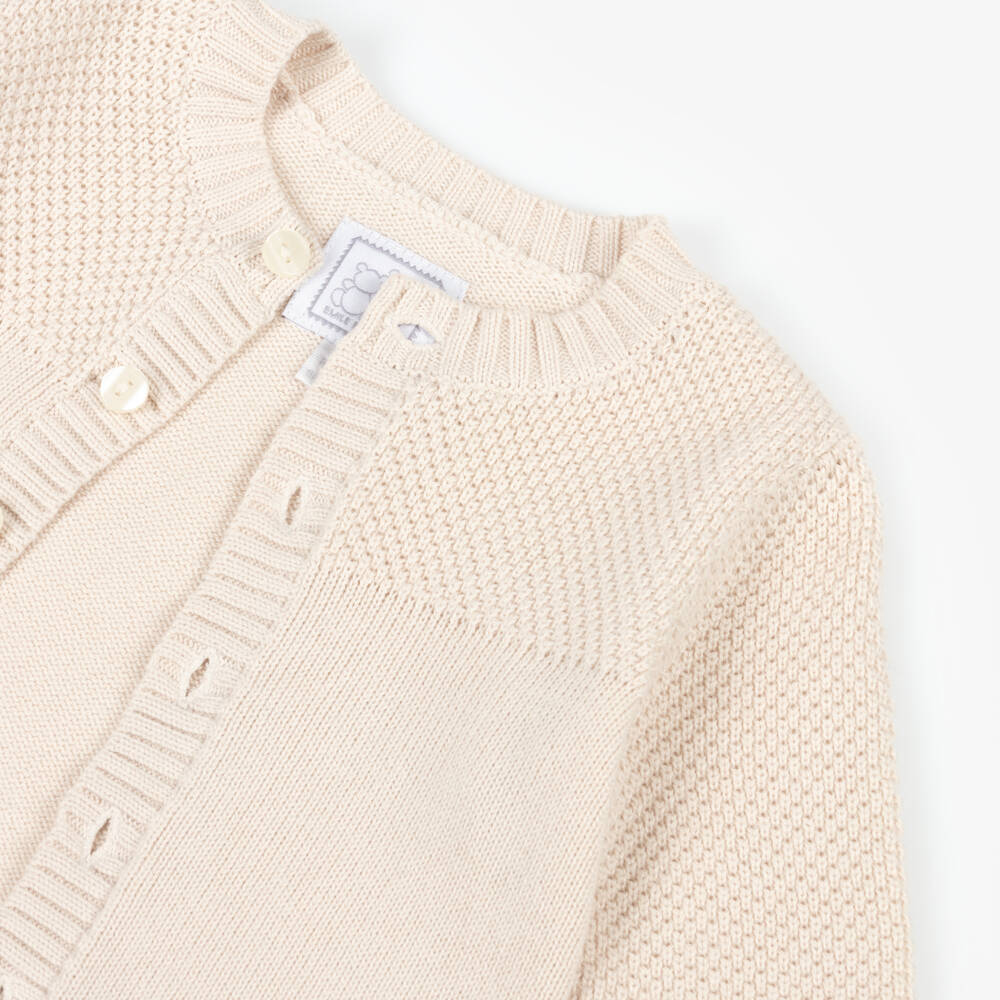 Emile et Rose-Soft Beige Cotton Knit Cardigan | Childrensalon Outlet