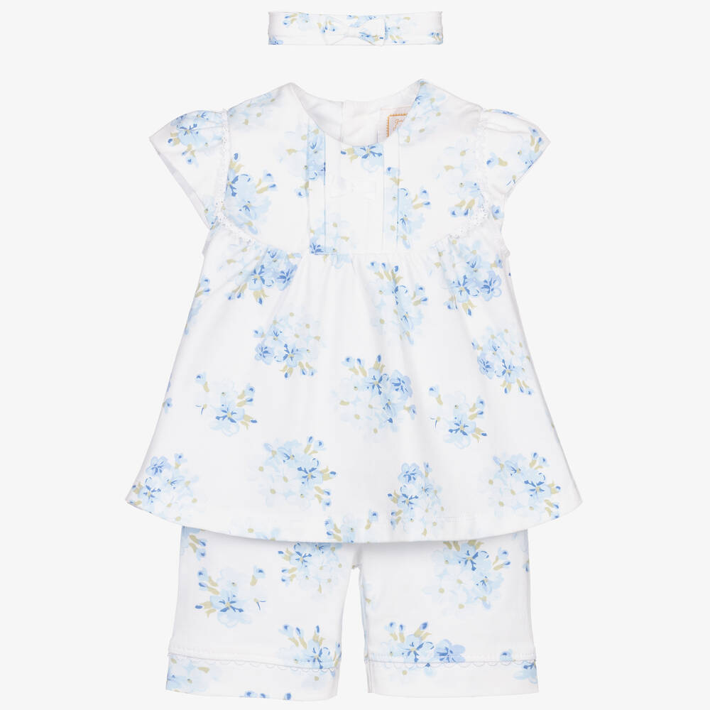 Emile et Rose - White & Blue Baby Shorts Set | Childrensalon