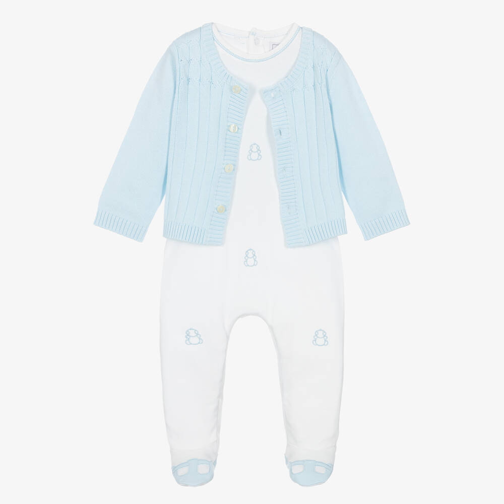 Emile et Rose - White & Blue Cotton Babysuit Set | Childrensalon