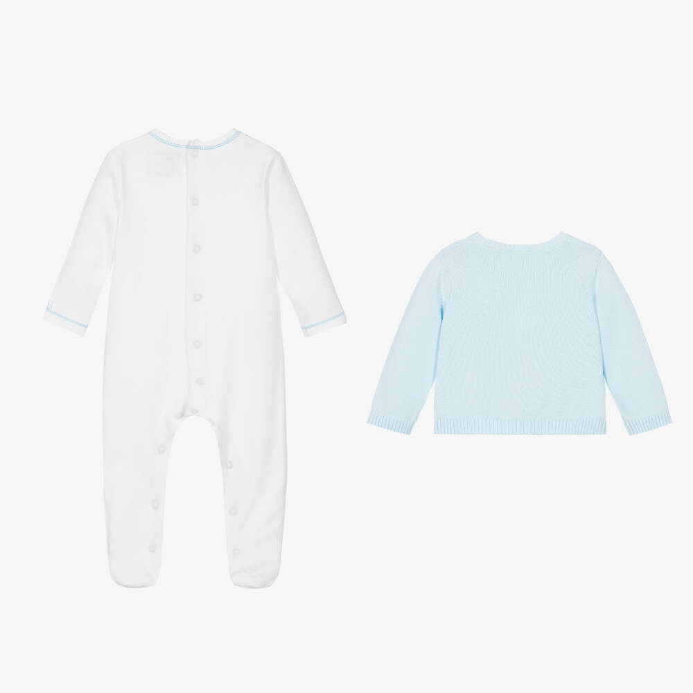 Emile et Rose-White & Blue Cotton Babysuit Set | Childrensalon Outlet
