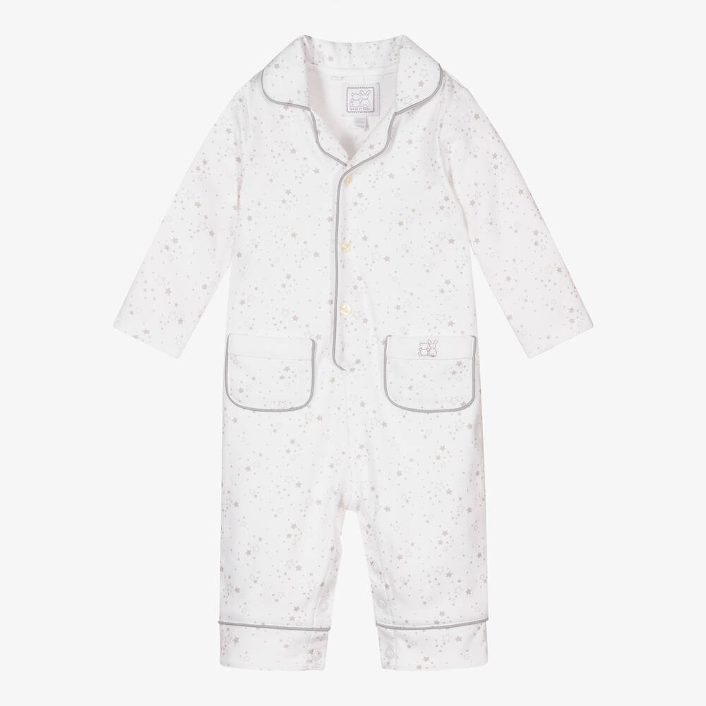 Emile et Rose - White & Grey Cotton Babysuit | Childrensalon
