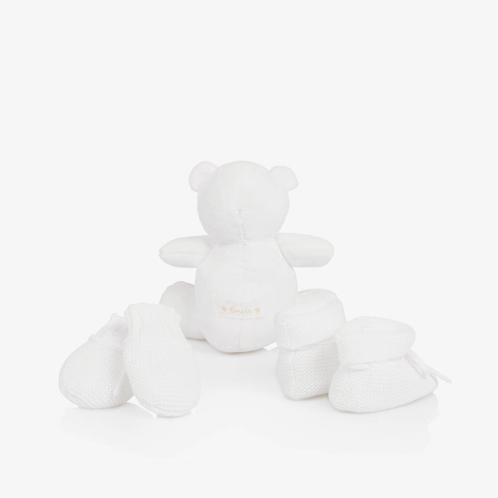 Emile et Rose-White Mitts & Booties Baby Gift Set with Teddy Bear | Childrensalon Outlet
