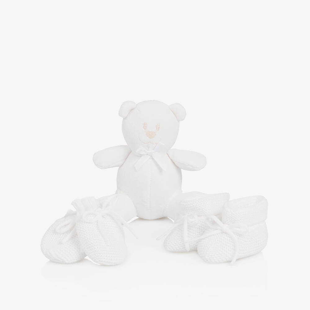 Emile et Rose-White Mitts & Booties Baby Gift Set with Teddy Bear | Childrensalon Outlet