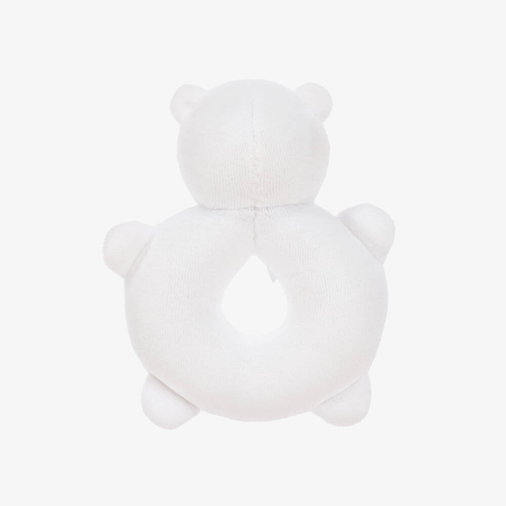 Emile et Rose-White Plush Bear Rattle Toy (14cm) | Childrensalon Outlet