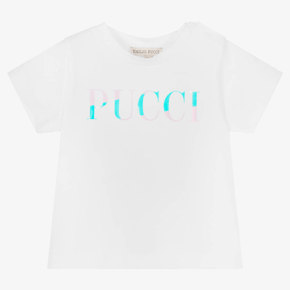 PUCCI - Baby Girls White Logo T-Shirt | Childrensalon