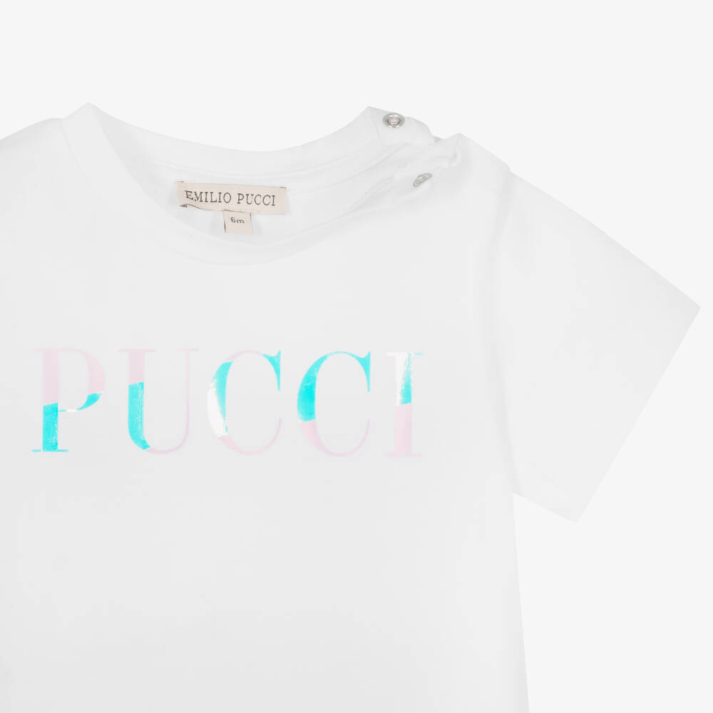 PUCCI Baby Girls White Logo T Shirt Childrensalon Outlet
