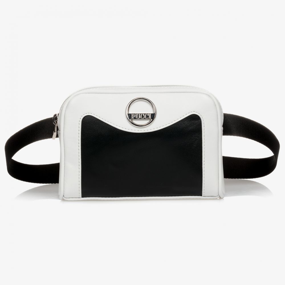 PUCCI - حقيبة حزام جلد لون أسود وأبيض للبنات (16 سم) | Childrensalon