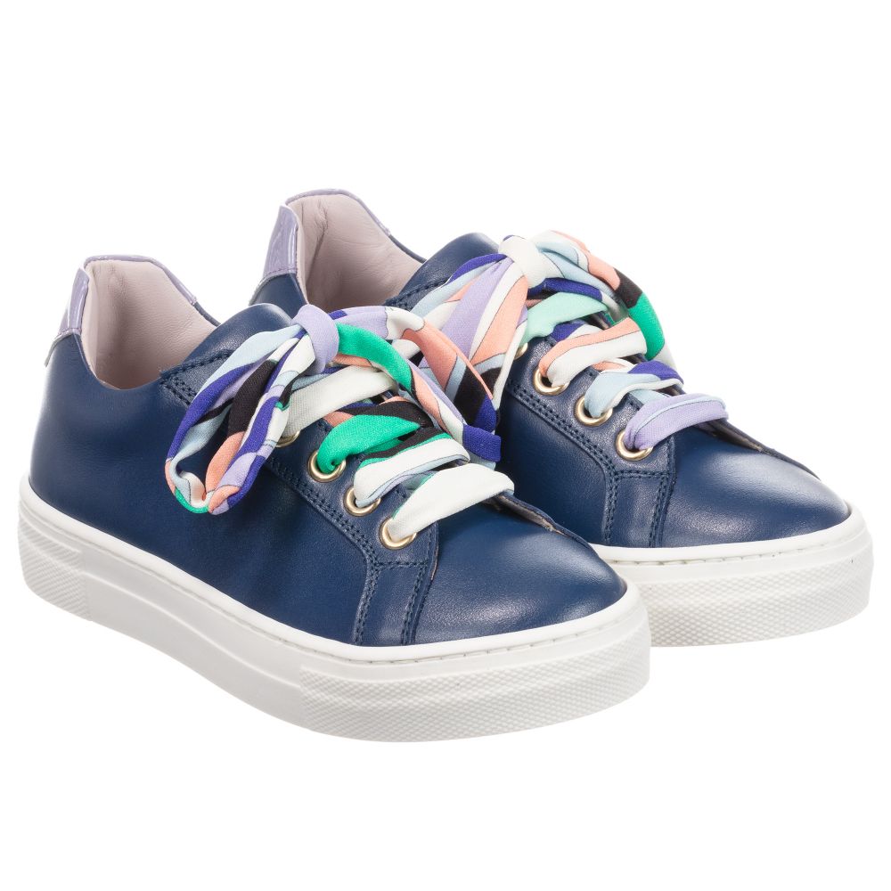 PUCCI - Girls Blue Leather Trainers | Childrensalon