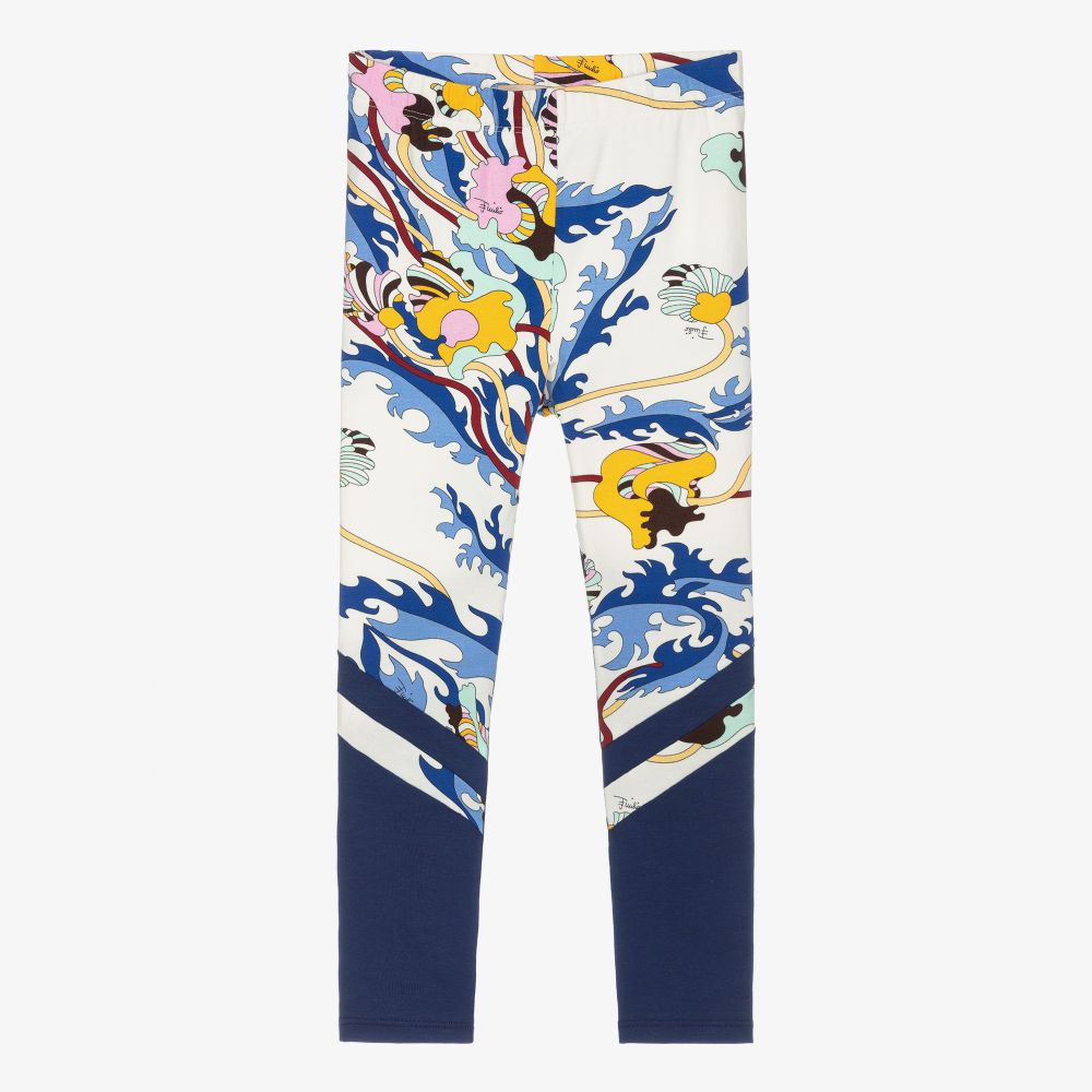 PUCCI - Blaue Ranuncoli Leggings (M) | Childrensalon