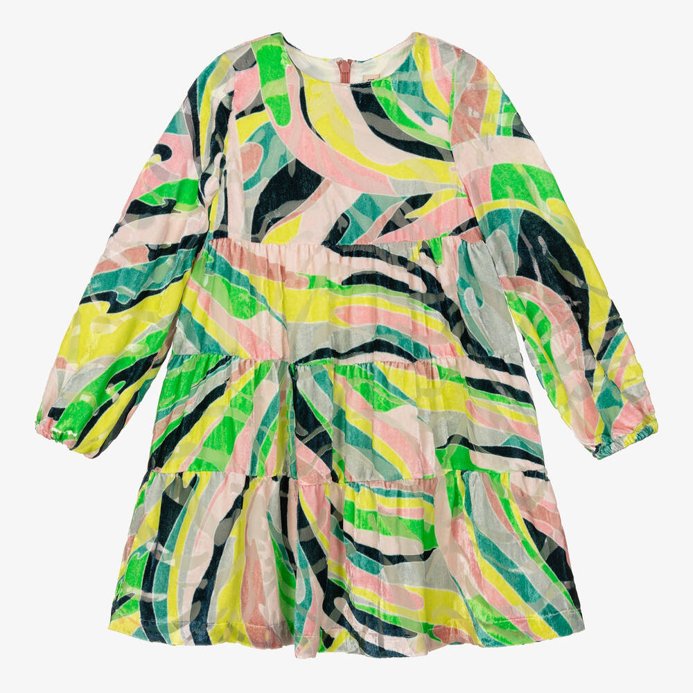 PUCCI - فستان مزيج حرير لون أخضر بنقشة فيتريت | Childrensalon