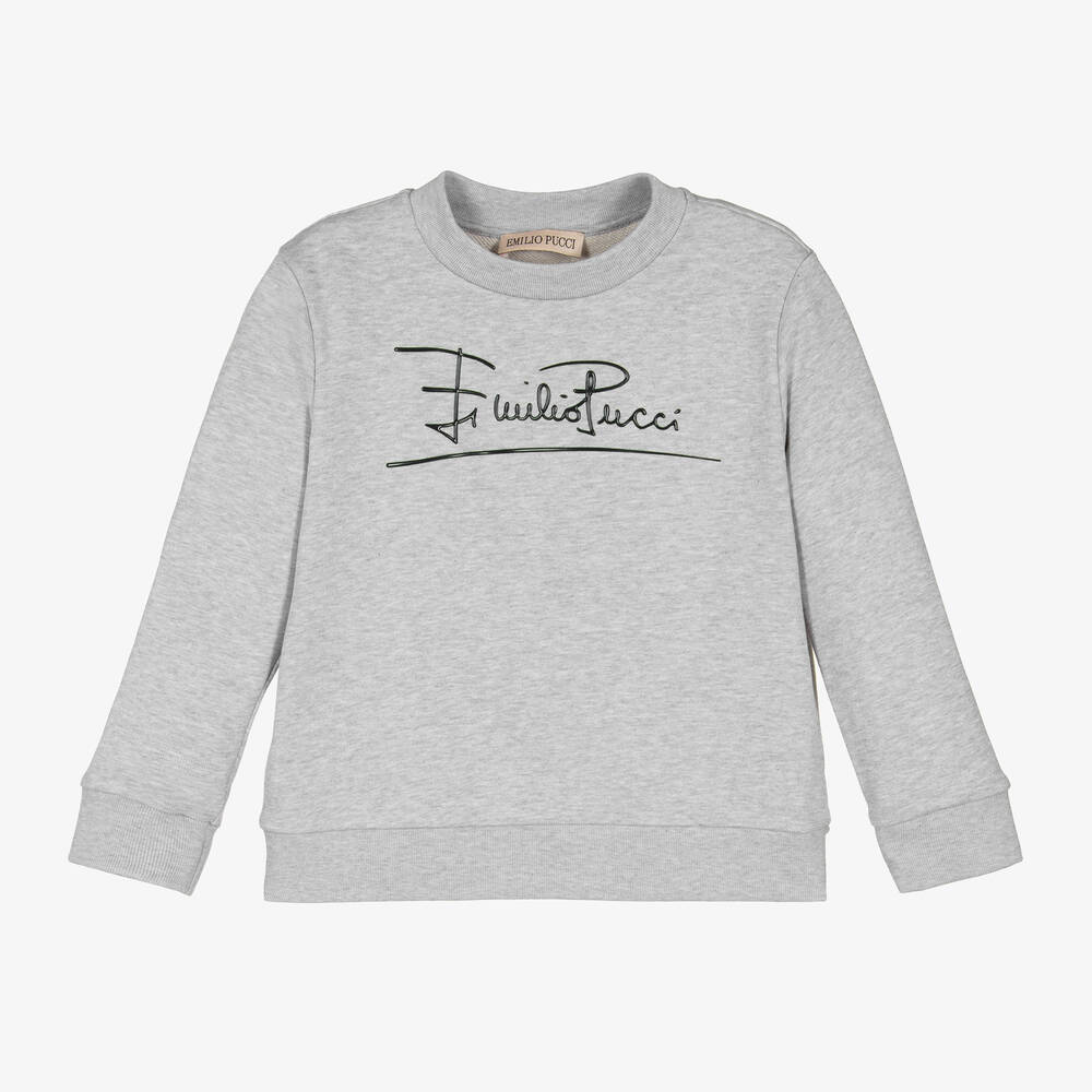 PUCCI - Girls Grey Cotton Sweatshirt | Childrensalon