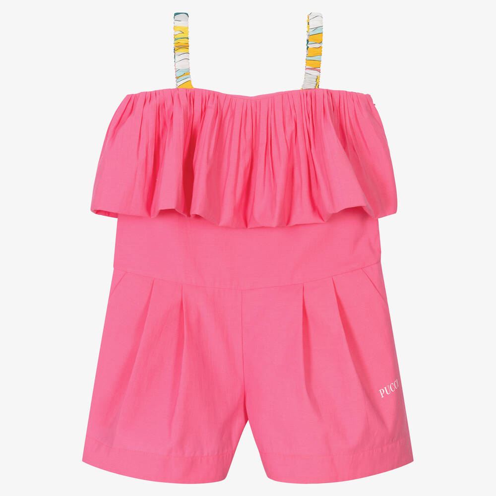 PUCCI - Girls Pink Cotton Lance Playsuit | Childrensalon
