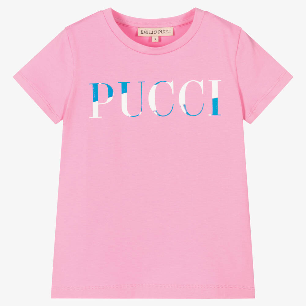 PUCCI - Girls Pink Cotton Logo T-Shirt | Childrensalon