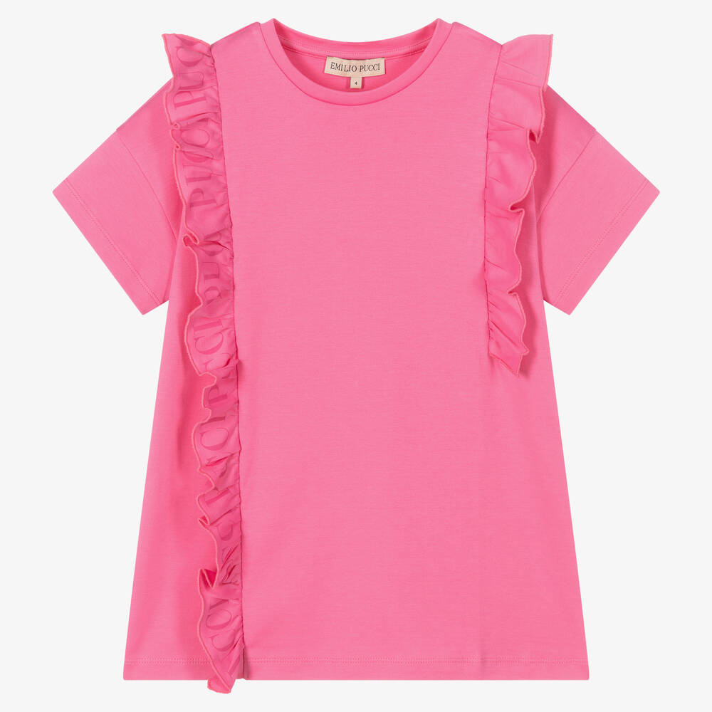 Emilio Pucci - Girls Pink Logo T-Shirt Dress | Childrensalon