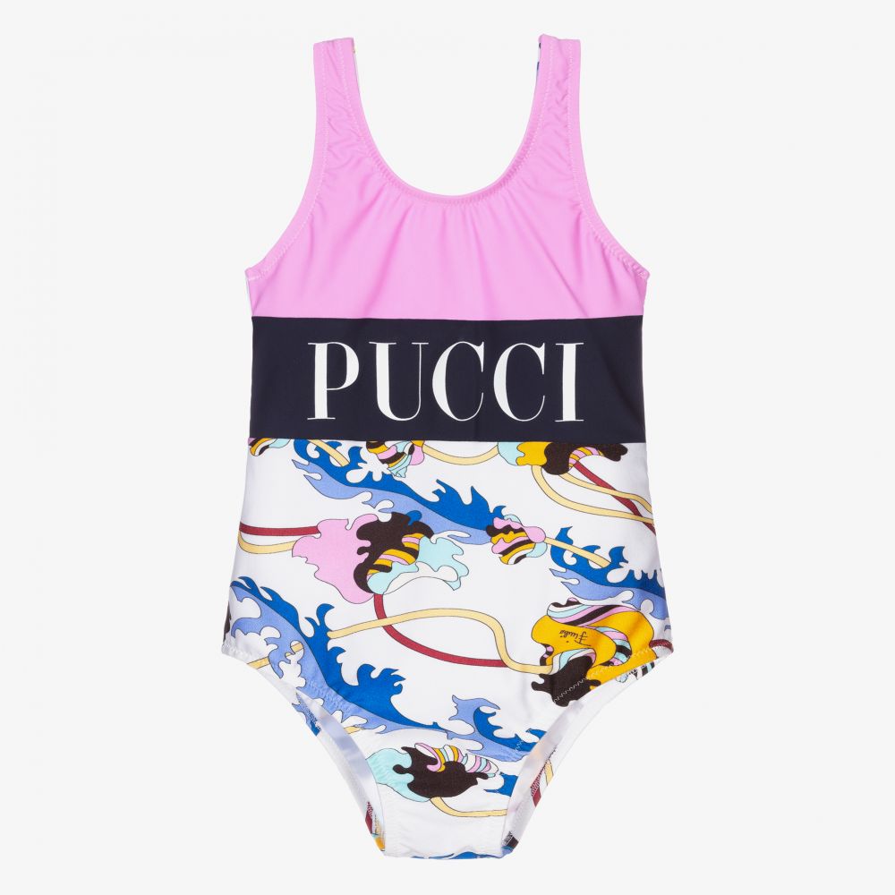 PUCCI - Girls Pink Ranuncoli Swimsuit | Childrensalon