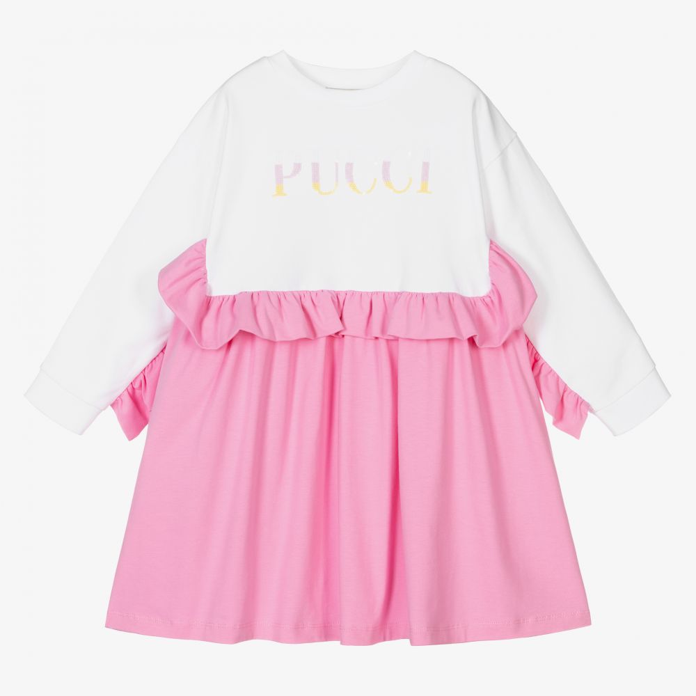 PUCCI - Girls Pink & White Logo Dress | Childrensalon