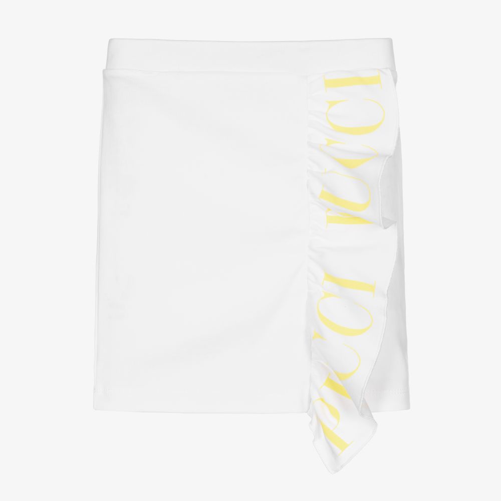 PUCCI - Girls White Logo Ruffle Skirt | Childrensalon