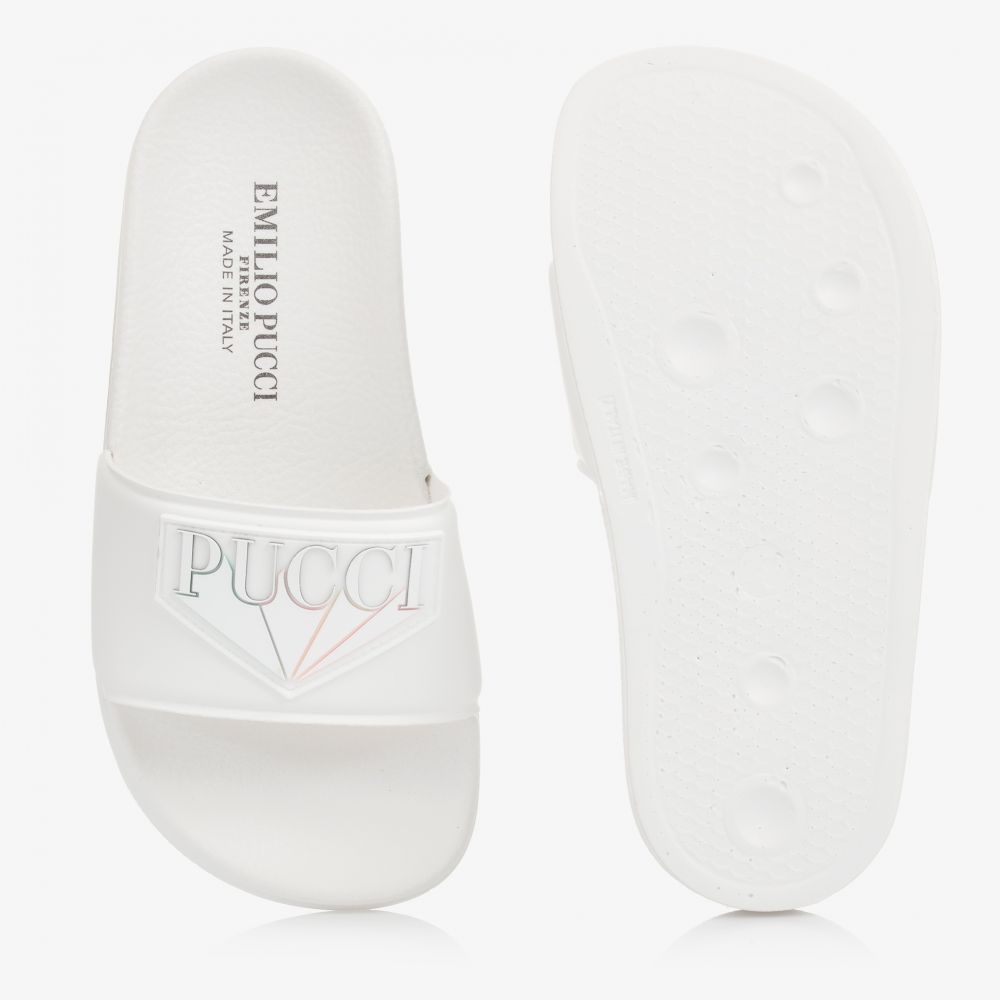 PUCCI Girls White Logo Sliders Childrensalon Outlet