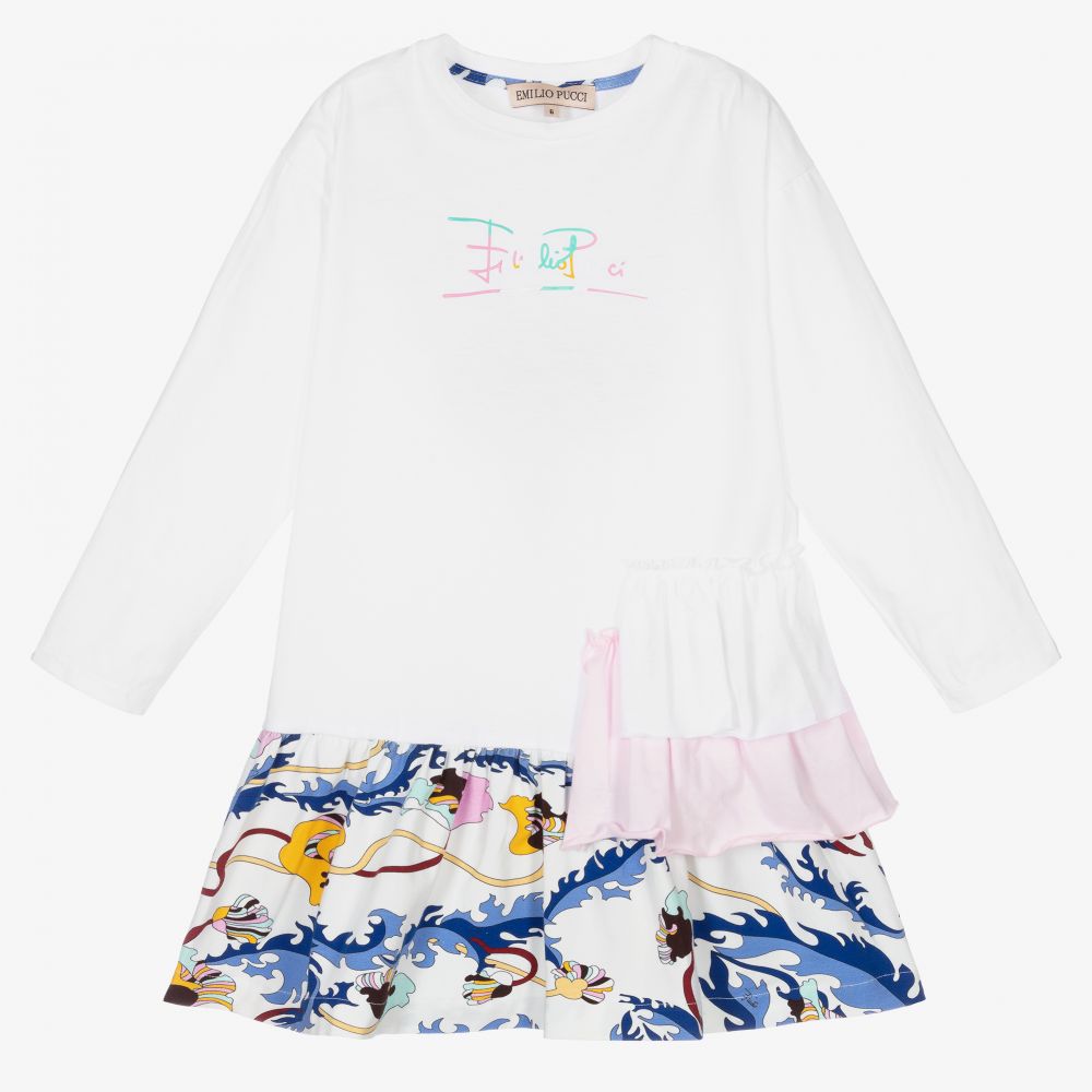 PUCCI - Girls White Ranuncoli Dress | Childrensalon