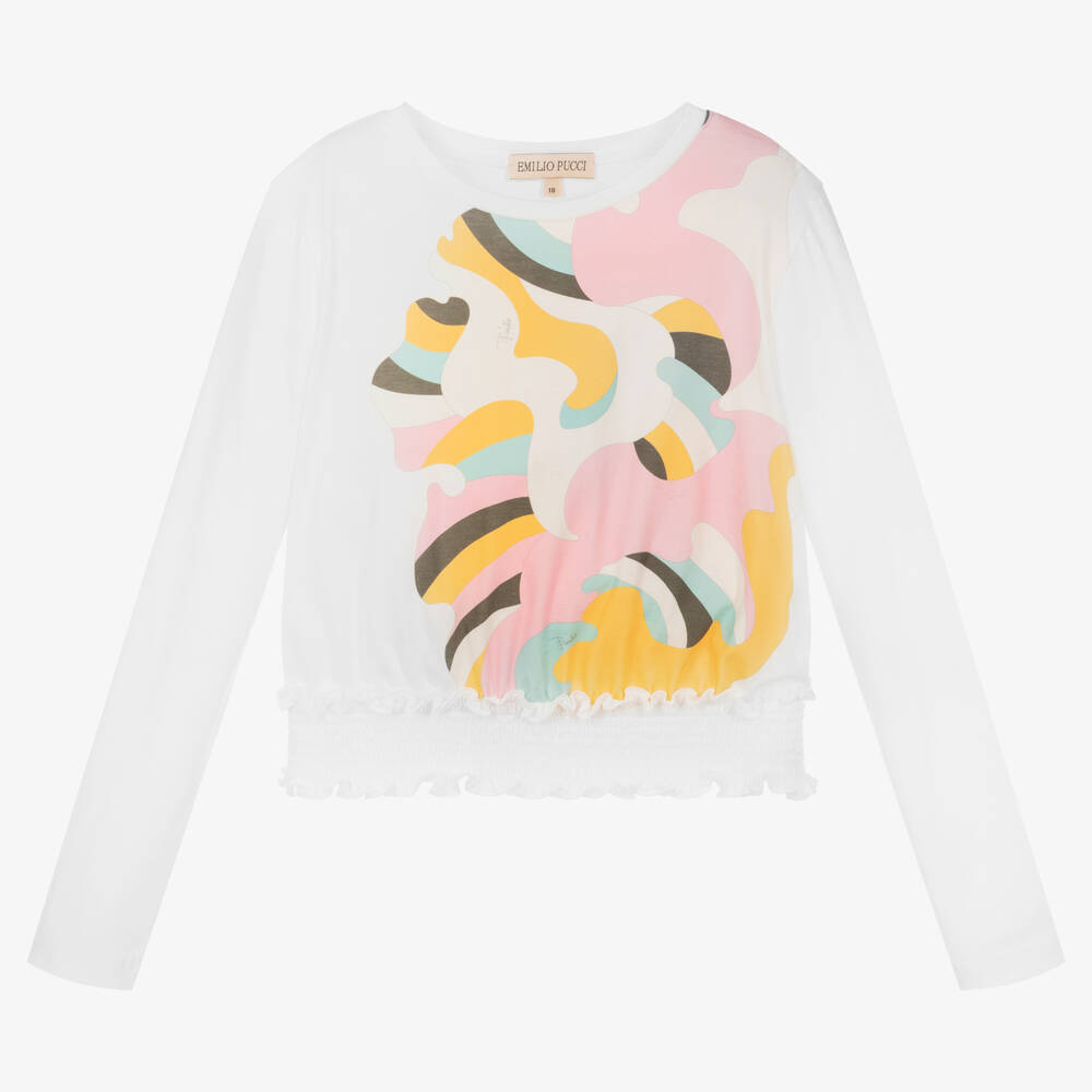 PUCCI - Girls White Ranuncoli Top | Childrensalon