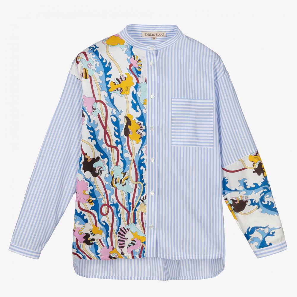 PUCCI - Teen Blue Ranuncoli Silk Shirt | Childrensalon