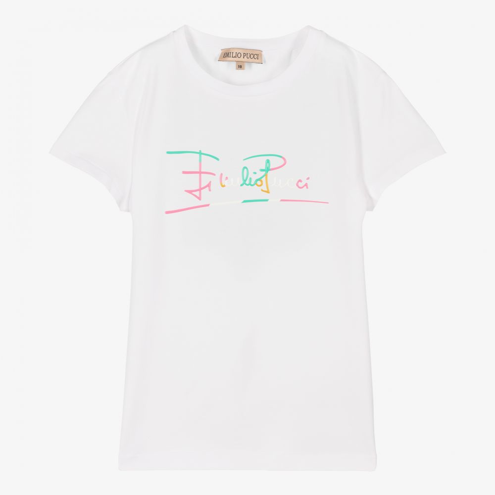 PUCCI - Teen Girls White Logo T-Shirt | Childrensalon