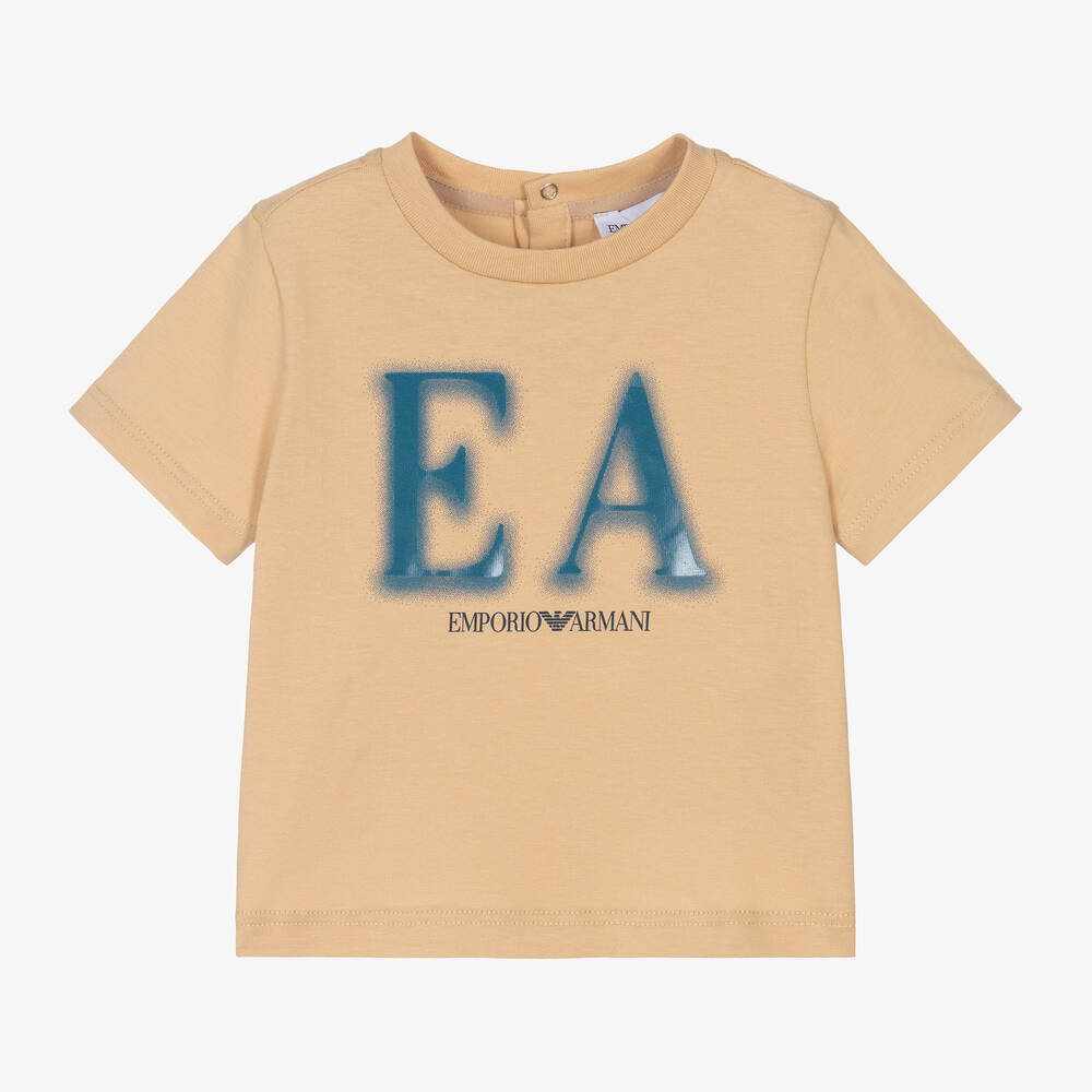 Emporio Armani - Baby Boys Beige Cotton EA T-Shirt | Childrensalon