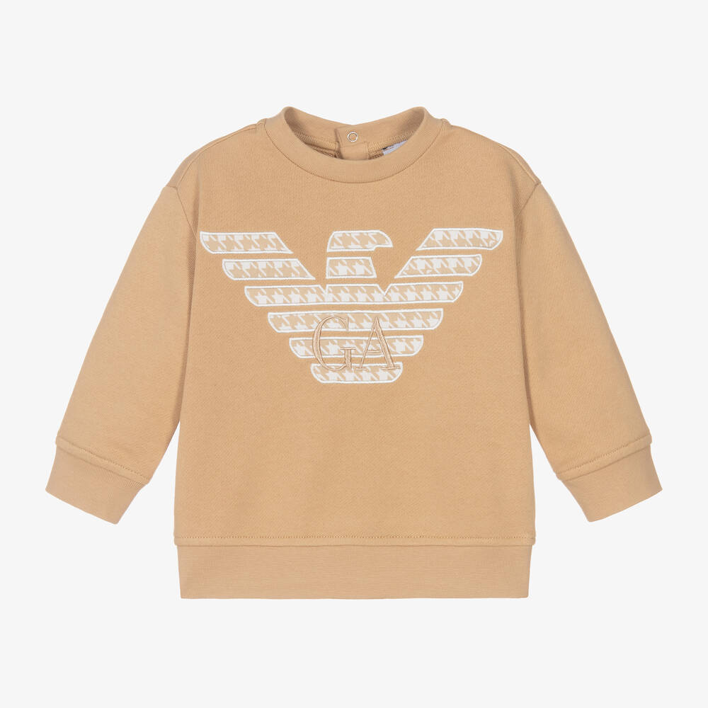 Emporio Armani - Sweat beige en coton aigle bébé | Childrensalon