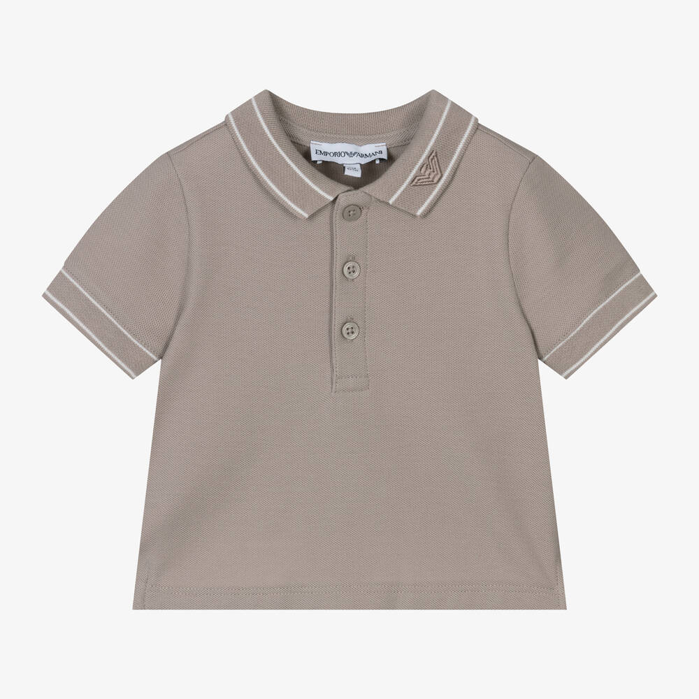Emporio Armani-توب بولو أطفال ولادي قطن بيكيه لون بيج | Childrensalon Outlet