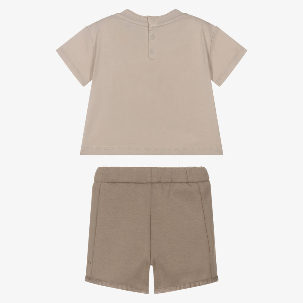 Emporio Armani-Baby Boys Beige Cotton Shorts Set with Tonal Logo | Childrensalon Outlet