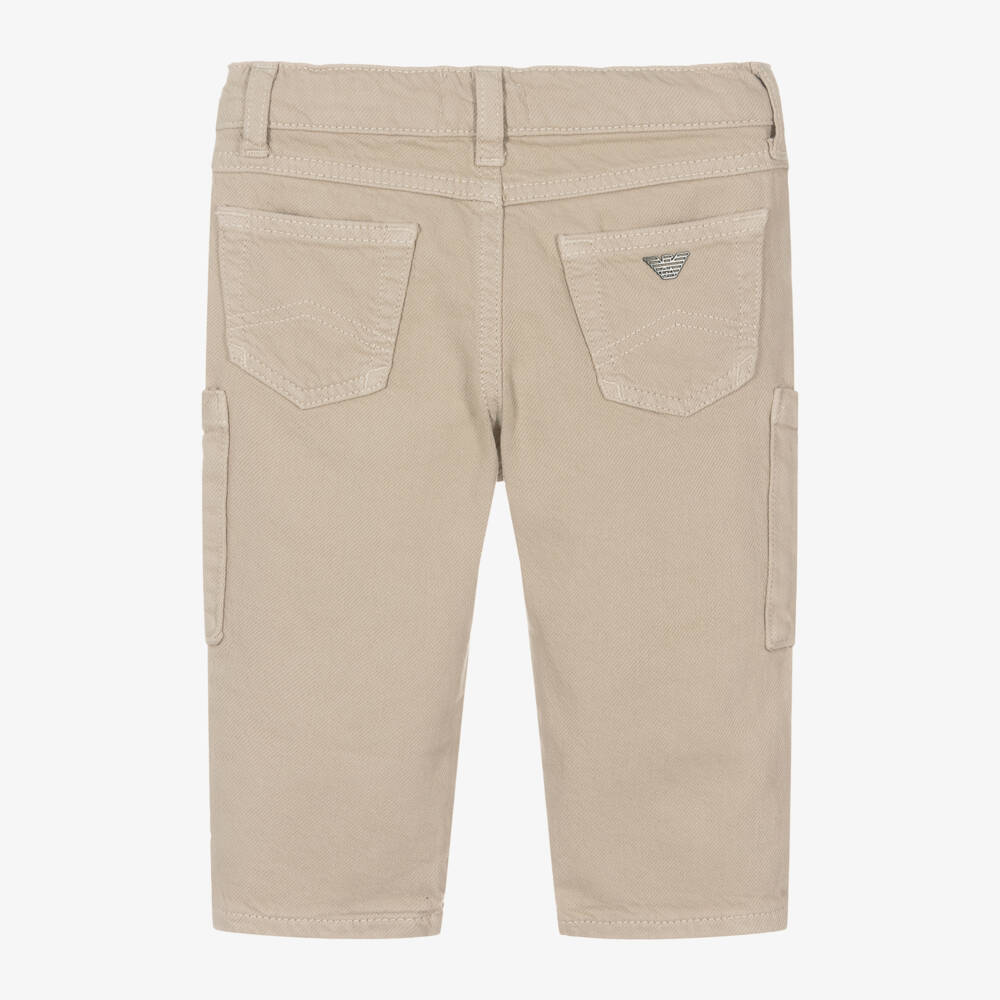 Emporio Armani-Baby Boys Beige Twill Cargo Trousers | Childrensalon Outlet
