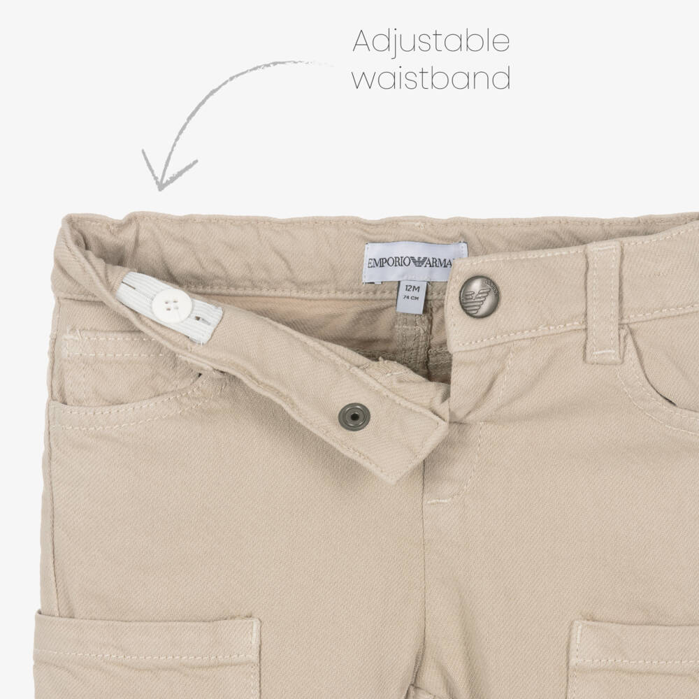 Emporio Armani-Baby Boys Beige Twill Cargo Trousers | Childrensalon Outlet
