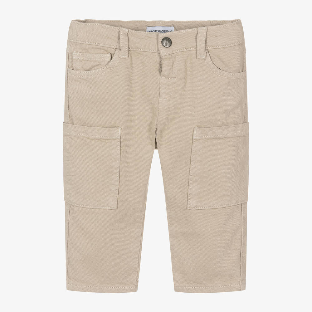 Emporio Armani-Baby Boys Beige Twill Cargo Trousers | Childrensalon Outlet