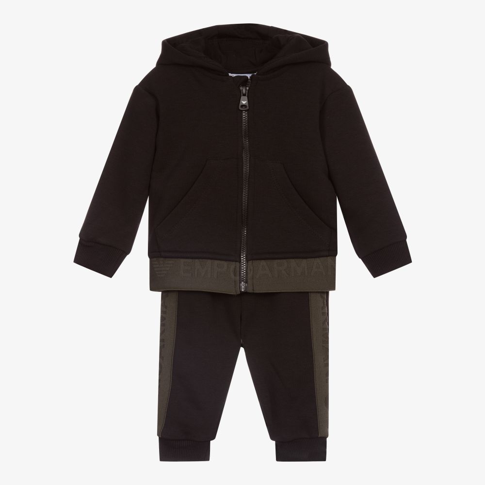 Emporio Armani - Baby Boys Black Logo Tracksuit | Childrensalon