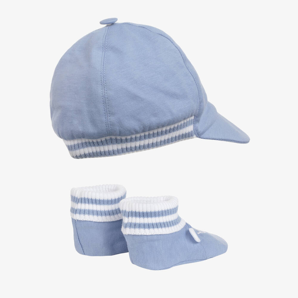 Emporio Armani-Baby Boys Blue Cap & Booties Gift Set | Childrensalon Outlet